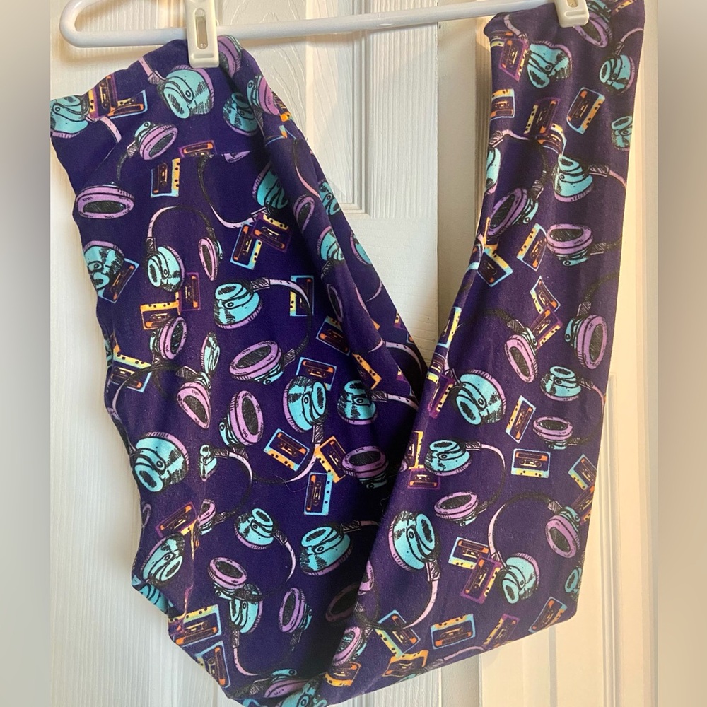 LulaRoe OS leggings - headphones/cassette pattern